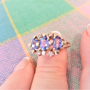 Estate Vintage 14K White Gold/Tanzanites/small Diamonds Ring