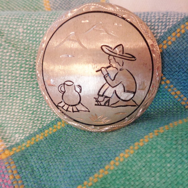Estate Vintage Mexico Sterling Scenic Pin/Pendant Crown Hallmark Diaz Santoyo