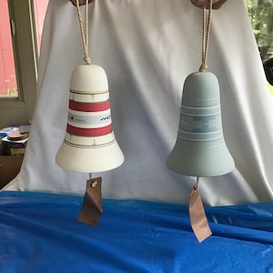 Pair - 6.25”T Pottery Wind Chime Bells - Each Has a Pottery Clacker and a Copper Weight  - Southwestern Design And Color Scheme