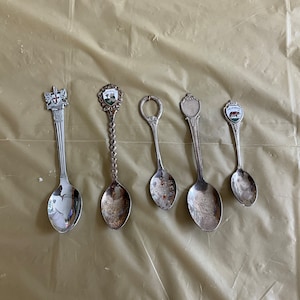 Collection of 5 - Souvenir Spoons Collected During Travels to London-New Mexico-Walt Disney World-Florida-California