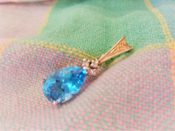 Estate Vintage 14K Gold/Swiss Blue Topaz/Small Di… - image 2