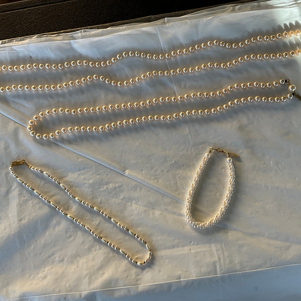 Gorgeous Marvella Costume Jewelry Pearls- 3 Necklaces-1 Bracelet- 1 Necklace Hangs 14”- 1 Necklace Hangs 11”- Last Necklace Hangs 7”-Bag 752