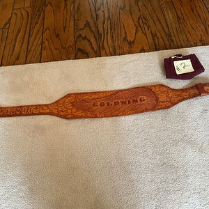 Hand Tooled - Personalized (Initials = W.F.) Leather Weight Lifting Belt Stored in a Burgundy Plush Bag - No 2