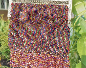 Antique Victorian/Art Deco Multi Colors Beaded Handbag Purse