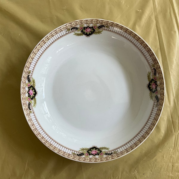 Royal Bayreuth-Bavaria - Discontinued Pattern BELMONT - Brown/Tan Border-Pink Roses on Black Shield - 7-1/8”Dia Coupé Soup Bowl