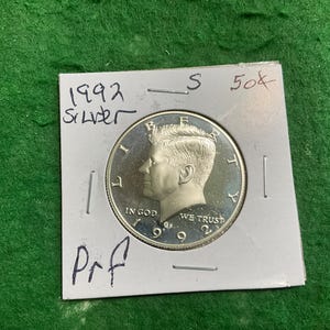 1992-S Silver Proof - John F Kennedy Half Dollar Coin - No 18691 - In a Protective 2x2