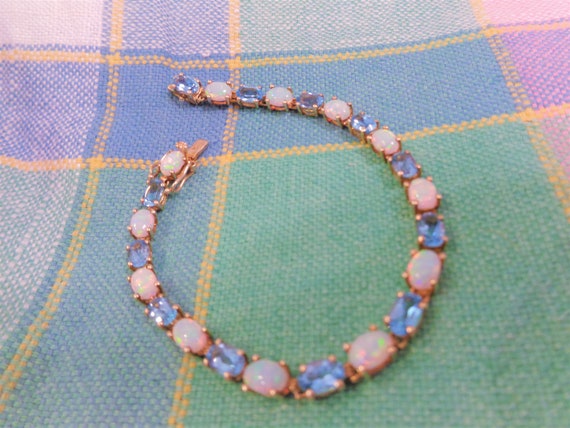 Estate Vintage 10K Gold Fiery Opals Swiss Blue To… - image 3