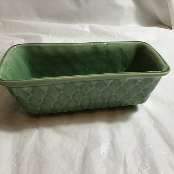 3”T x 8.75”L x 4”W Rectangular Brush Glazed Pottery Green Planter - Features an Etched Diamond Pattern on the Sides
