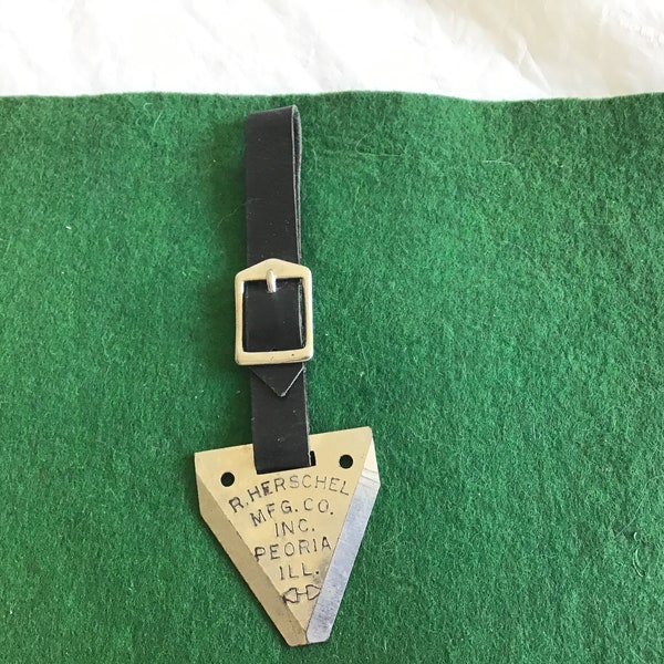 R. Herschel Mfg. Co. Inc. - Peoria Ill.  - Hang Tag / Luggage Fob  on Leather Strap with Buckle
