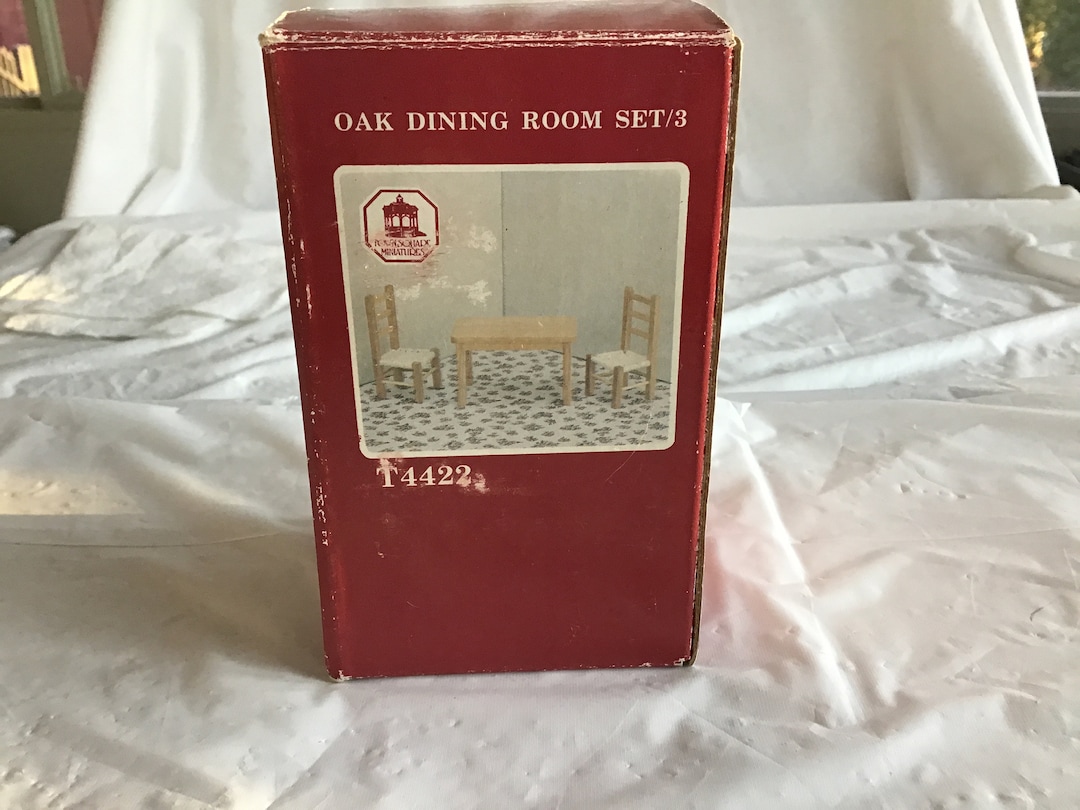 For a Dollhouse Enthusiast Town Square Miniatures 3 Piece Oak Dining