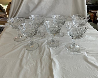 Collection of 7 - 5”T Stemmed Lead Crystal Dessert/Ice Cream Cups - Double Crosshatch Design