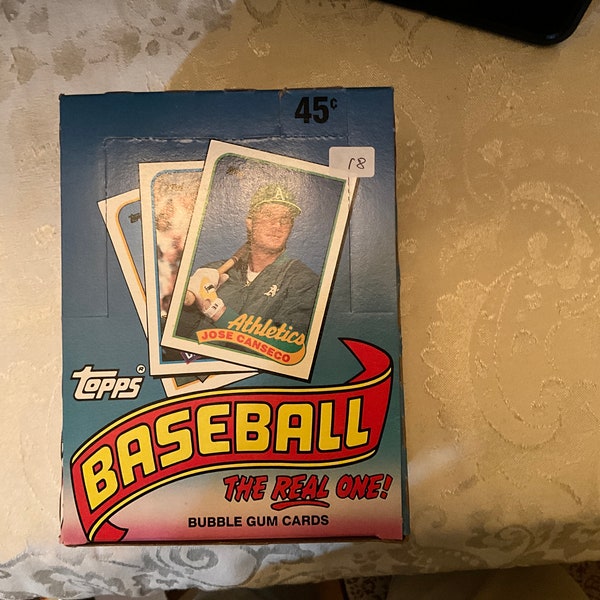 1989 Topps Baseball, 36 Sealed Packs, Box # 18 Includes  photos on bottom of box of Jim Rice, Cal Ripken, Nolan Ryan and Mike Schmidt