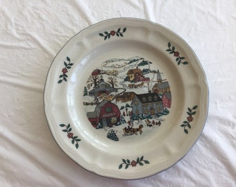 From Gibson China - Glazed Stoneware -Dishwasher, Microwave, Conventional Oven Safe - Winter Village Scene - 7.5” Luncheon/Salad Plate