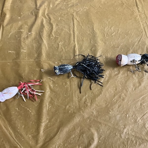 Vintage - Lot of 3 - Fred Arbogast Wooden “Hula Popper” Fishing Lures