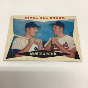 Vintage 1960 Topps Baseball, Rival All Stars, Mickey Mantle and Ken Boyer, Card No. 160