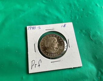 1980-S Proof - Susan B Anthony One Dollar Coin - No 20196 - In a Protective 2x2