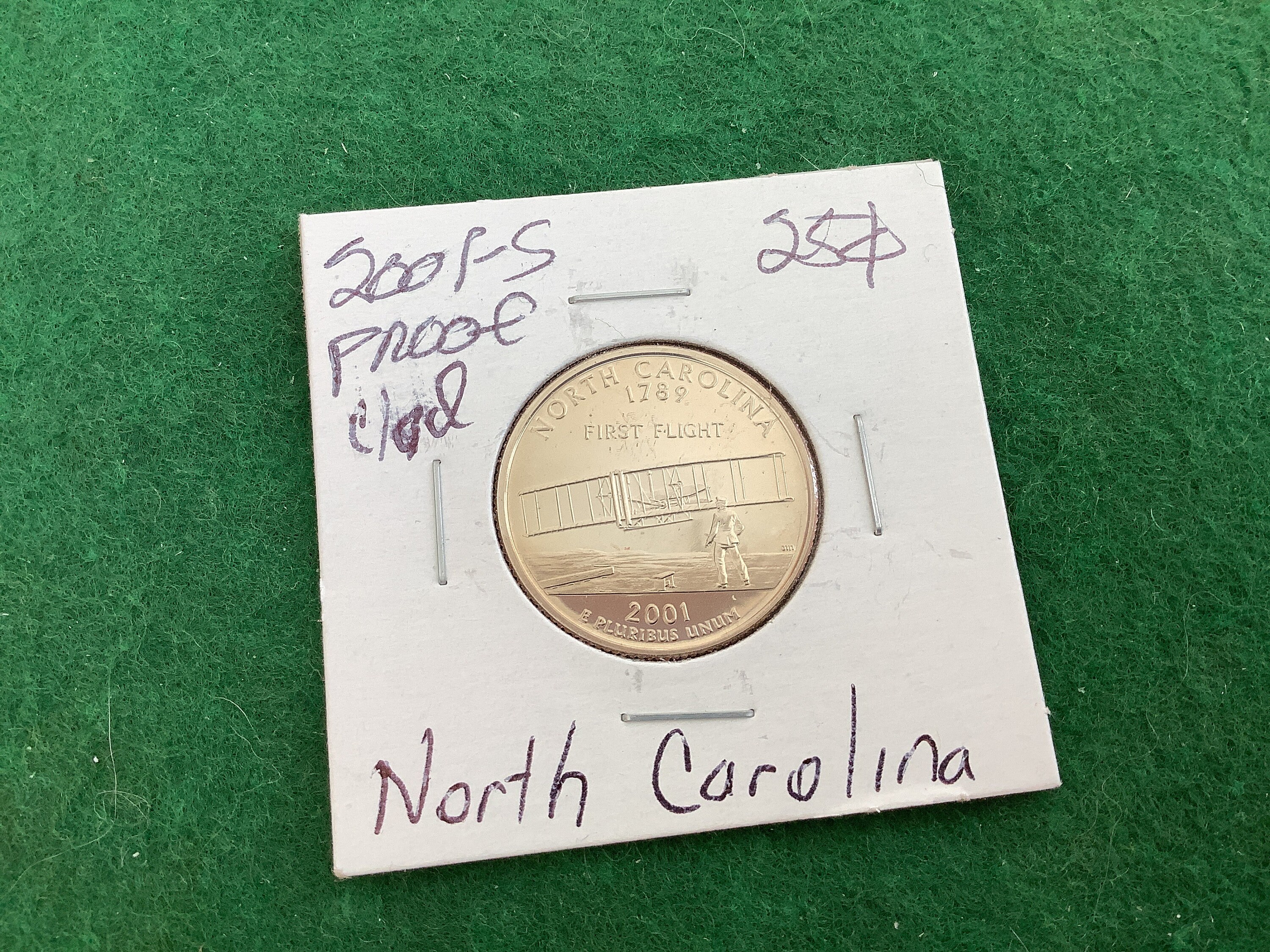 2001-S Clad Proof - State Quarter - North Carolina - Coin No 11884 - In a  Protective 2x2
