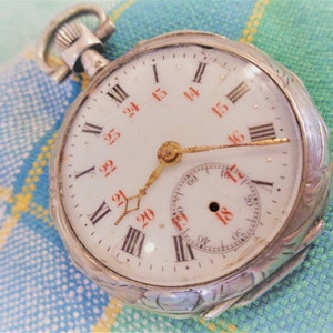 Antique Pocket Watch with Military Time Ornate Silver Hunting Case French with Dutch Engraving ~ J