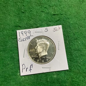 1999-S Silver Proof - John F Kennedy Half Dollar Coin - No 18706 - In a Protective 2x2