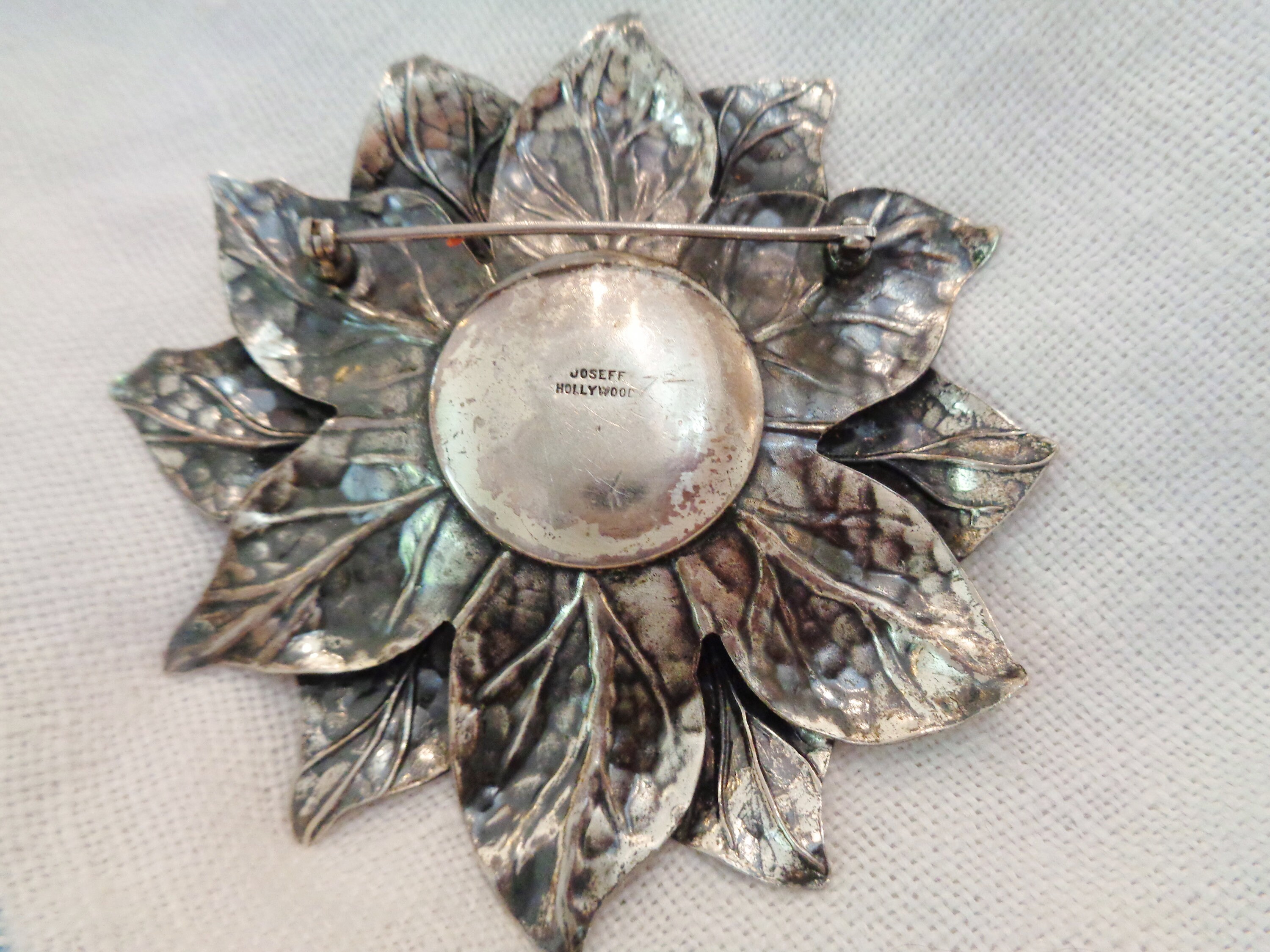 Vintage Signed Joseff of Hollywood Silver Plated Blue Glass