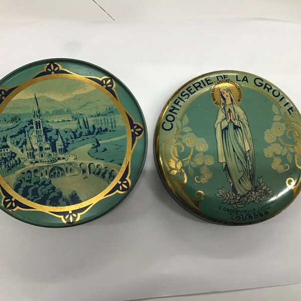 Vintage Green Confiserie de la grotte tin