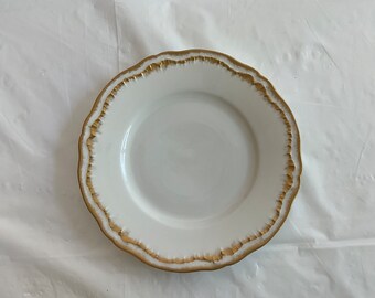 Theodore Haviland Limoges France - White w/Double Smudged Goldtone Bands-Irregular Outer Rim - 6.25”Dia Bread and Butter Plate