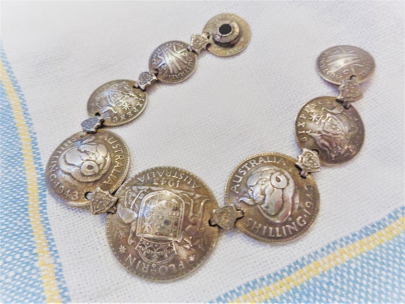 Vintage Sterling Silver WWII Australian Coin Bracelet 8