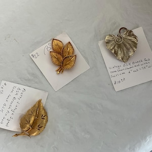 Trio of BSK Goldtone Costume Jewelry Leaf Brooches - Bag 2147