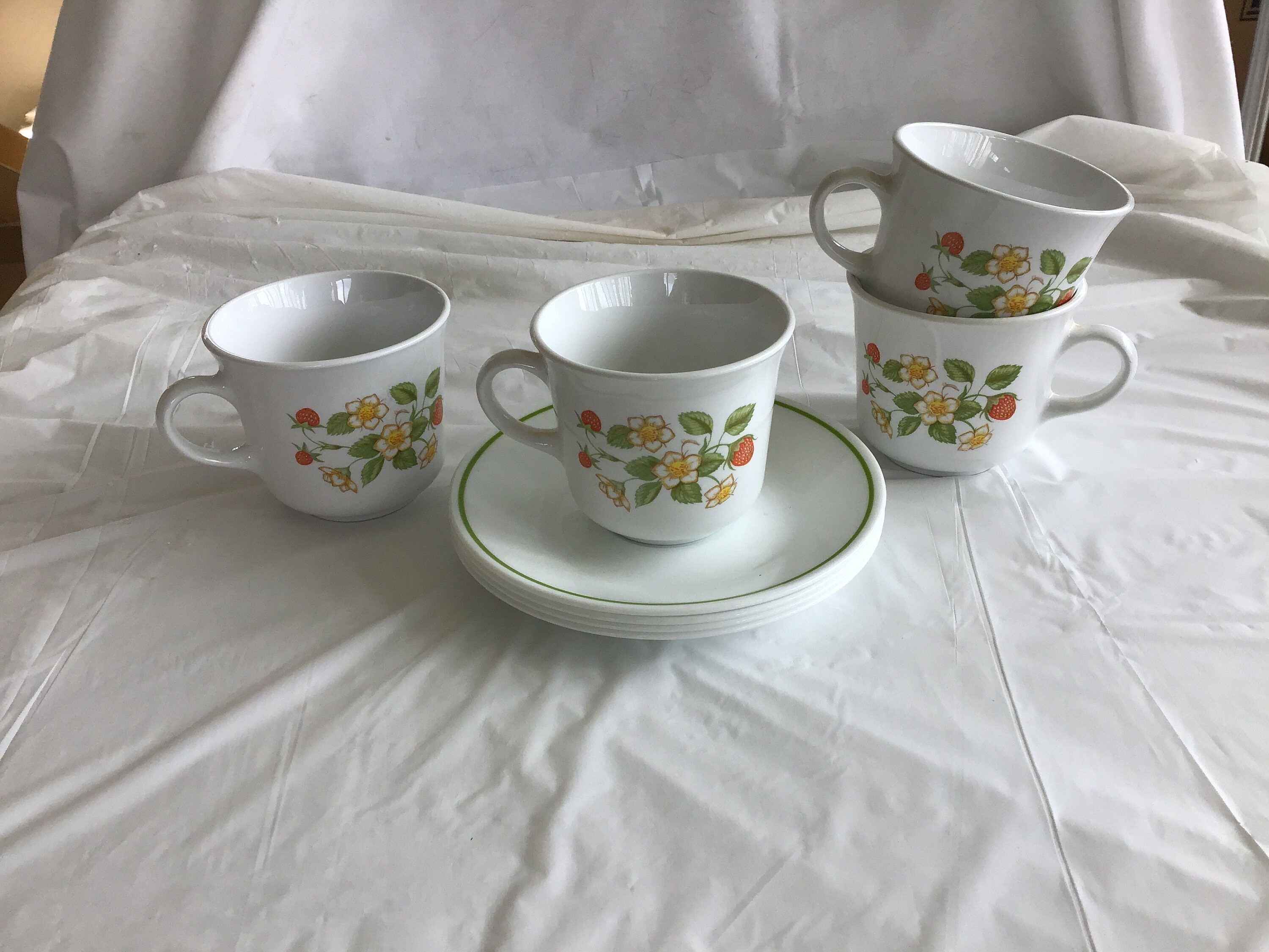 4 Sets Corelle Corning Ware Strawberry Flower Pattern Cup Etsy