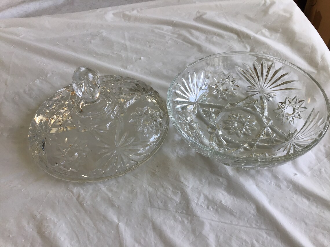 Heavy Lead Crystal Large Candy Dish With Lid 71/8 Diameter Etsy