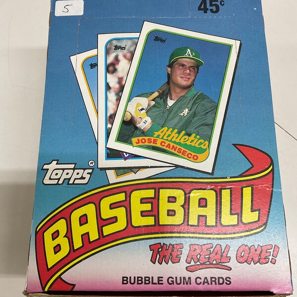 1989 Topps Baseball, 36 Sealed Packs, Box #5, Includes photos on bottom of box of Jim Rice, Cal Ripken, Nolan Ryan and Mike Schmidt, Vintage