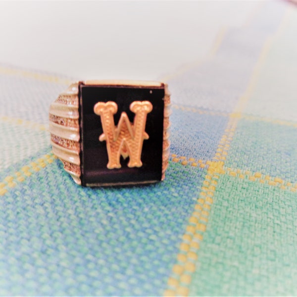 Vintage Mid-Century Ebson 10K Gold/Onyx Signet Ring "W"