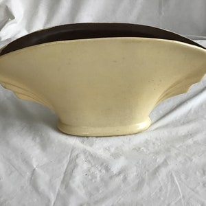 Vintage - 5.25”T x 11.75”L x 3.25”W RumRillYellow Fan-Shaped Vase / Planter with Brown Inside - The RumRill Pottery ShutDown in 1943