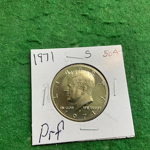 1971-S Proof - John F Kennedy Half Dollar Coin - No 18794 - In a Protective 2x2