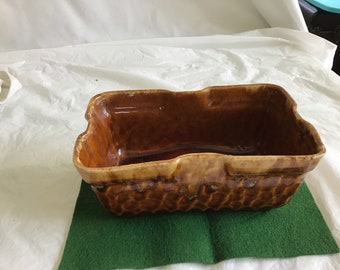 Brush - USA - No 6951-7 Rectangular Brown Glazed Pottery Planter - 2.75”T x 7”L x 4.5”W