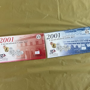 2001 UNC US Mint Coin Set-Inc Goldtone Sacagawea Dollar-Half-5 State Quarters-Dime-Nickel-Penny-From Both D and P Mints-Facts/Specs- No 133