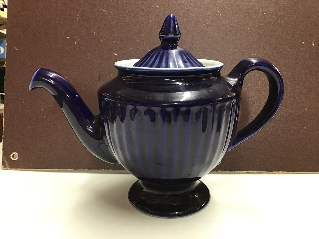 Vintage Hall China Cobalt Blue 6-cup Ribbed Teapot W/ Pedestal - Etsy