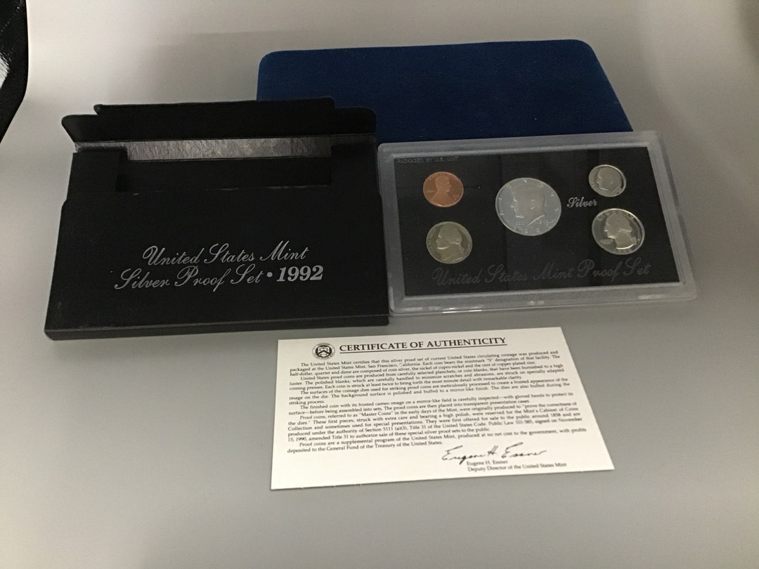 1992 Silver Proof Set W/ COA Includes Penny, Nickel, Silver Dime
