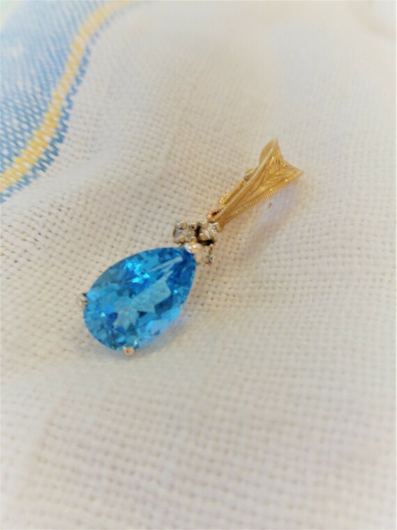 Estate Vintage 14K Gold/Swiss Blue Topaz/Small Di… - image 4