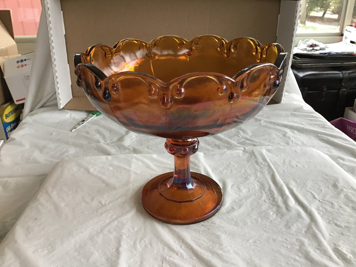 Beautiful Deep Amber Depression Glass Fruit Bowl on a Pedestal Etsy