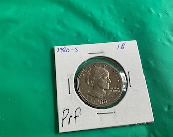 1980-S Proof - Susan B Anthony One Dollar Coin - No 20198 - In a Protective 2x2