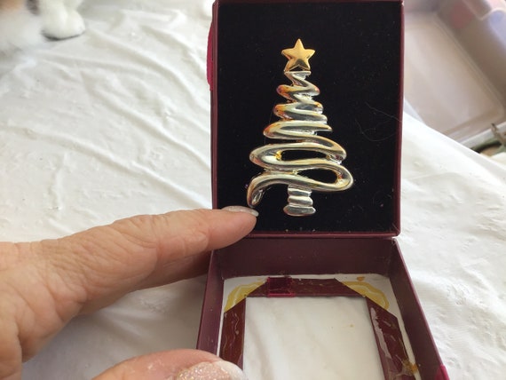 Silvertone Stylized Christmas Tree w/ a Goldtone … - image 1