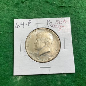 1964-P Proof - John F Kennedy Half Dollar Coin - No 18820 - In a Protective 2x2