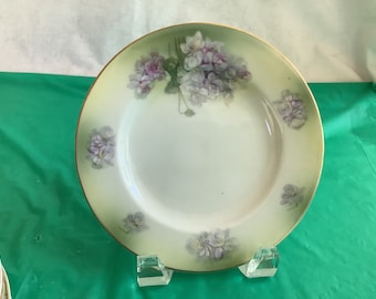 Gorgeous German Porcelain 6.5” Dessert Plates - Slightly Irregular Edge Trimmed in Goldtone - Groupings of Flowers in Shades of Lavender