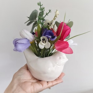 Ceramic Bird Planter with Artificial Tulips: Tiered Tray Decor