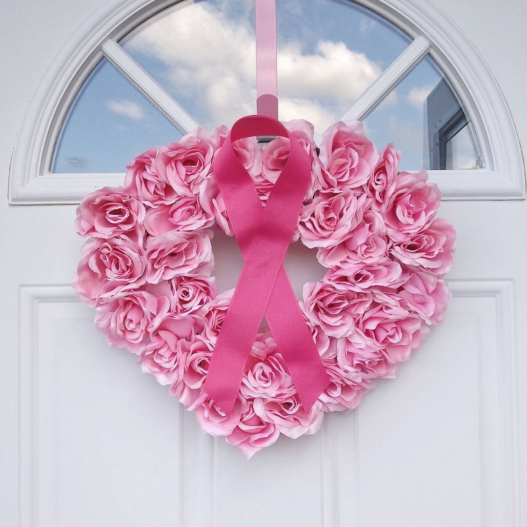Breast Cancer Awareness Pink Ribbon Heart Shaped Wreath: Pink Roses for ...