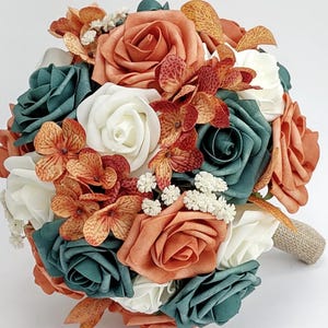 Burnt Orange & Teal Wedding Bouquet: Fall Bridal Flowers