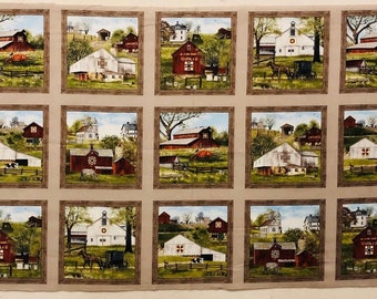 Country Classics Simple Traditions House and Heart Quilt Block Print Cotton Fabric Quilting PanelPillow PanelSet of 5 Panels-Vintage