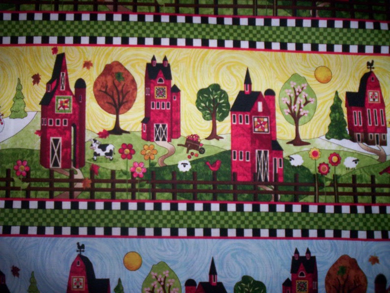 1 Yard X 44 Cotton Fabric Barns by Debra Gabel for Etsy