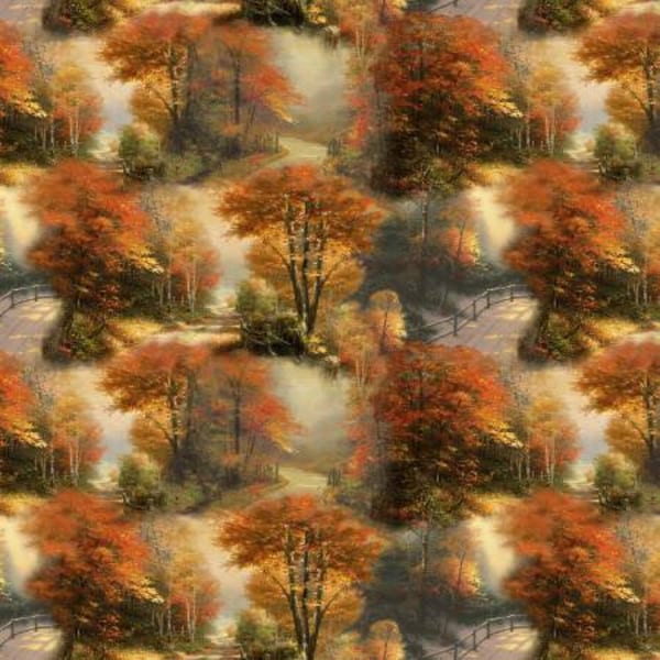 1 yard x 44" Multi Autumn Colors Allover Digitally Printed by Thomas Kinkade from Benartex # 3698B-99